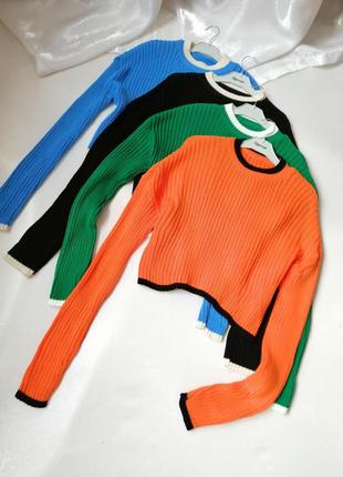 Укороченный свитер нежный кашемир в рубчик удлинённый рукав разные цвета производитель турция голубо