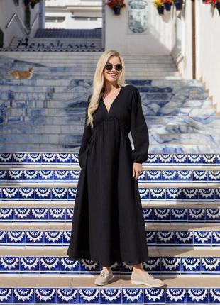 Черное женское длинное муслиновое платье женское повседневное прогулочное платье макси свободного кроя из муслина