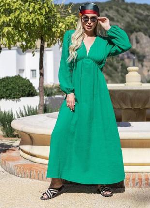 Зелена яскрава жіноча довга муслінова сукня жіноча повсякденна прогулянкова сукня максі вільного крою з мусліну