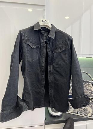 Темно серая черная вываренная фирменная рубашка джинсовая куртка g star raw с цум стиль balenciaga3 фото
