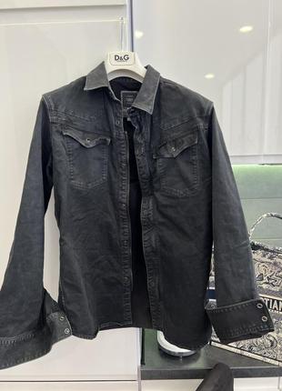Темно серая черная вываренная фирменная рубашка джинсовая куртка g star raw с цум стиль balenciaga5 фото