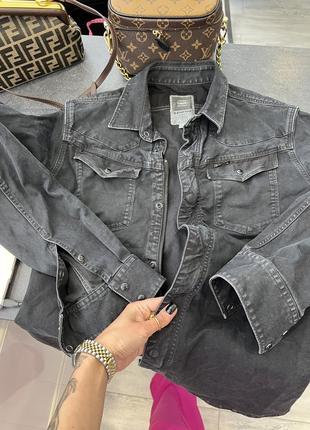 Темно серая черная вываренная фирменная рубашка джинсовая куртка g star raw с цум стиль balenciaga9 фото