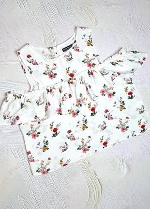 💝2+1=4 ніжна біла блуза блузка в квітковий принт bershka, розмір 46 - 48