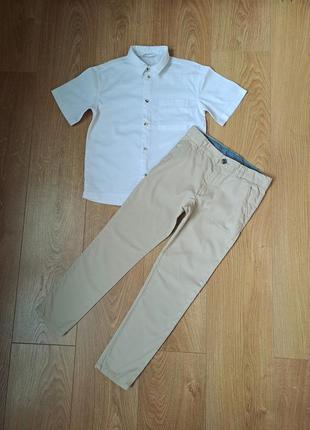 Летний нарядный набор для мальчика/белая рубашка с коротким рукавом для мальчика/светлые летние штаны/летние брюки
