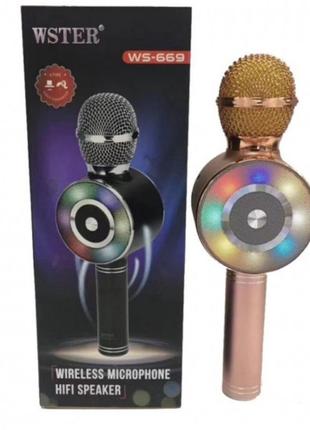 Караоке мікрофон wster ws-669 бездротовий мікрофон із вбудованим динаміком (usb, microsd, aux, bluetooth)