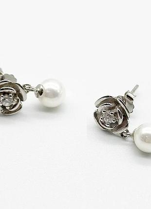 Серебряные серьги со вставкой фианит/sea shell pearl