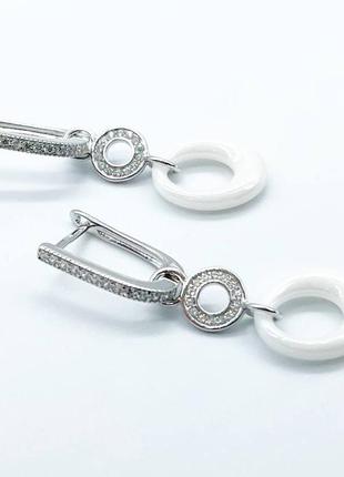 Серебряные серьги со вставкой фианит/керамика