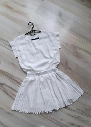 Белое детское платье, летнее платье из плиссе