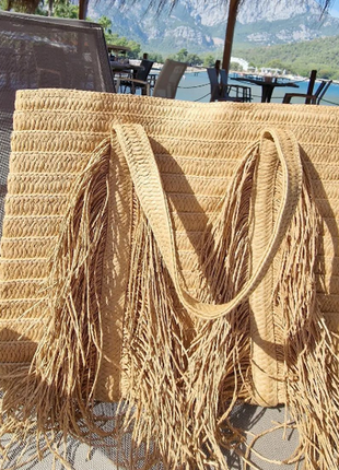 Сумка montego соломенная с бахромой, пляжная стильная объёмная