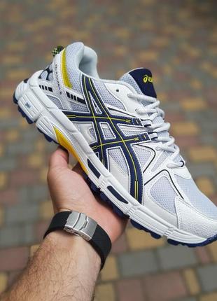 Мужские кроссовки asics gel-kahana 8 белые с синим и желтым величиной модные кроссовки ассикс кахана 8