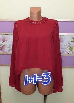 1+1=3 нарядная шифоновая блуза марсала с пышными рукавами missguided, размер 46-48