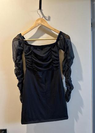 Шикарна маленька чорна сукня 🔥 святкова сітчаста сукня з драпіровкою 🔥