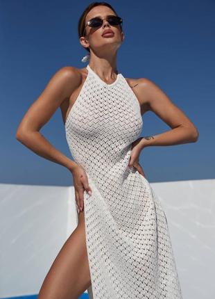Премиальное длинное пляжное белое платье вязка 100% хлопок xs s m l 42 44 46 пляжная туника макси эксклюзив
