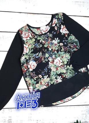 Чорна блуза в квітковий принт з оригінально спинкою apricot, розмір 44 - 46