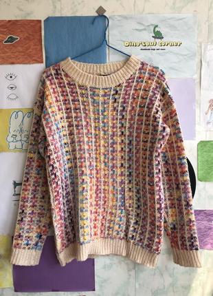 Різнокольоровий светр із запущеними плечима в клітку shein