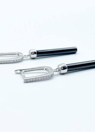 Срібні сережки зі вставкою фіаніт/кераміка