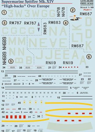 Print scale 48-290 supermarine spitfire mk lv (high-backs) часть 1 декаль для моделей, в масштабе 1:48