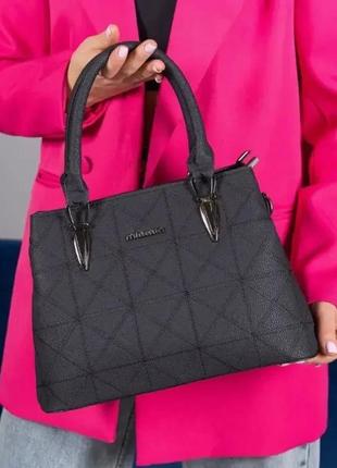 Женская черная классическая сумка с ручками и плечевым ремнем, стильная большая женская сумочка экокожи