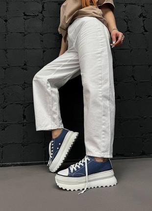 Жіночі стильні, трендові, сині, джинсові кеди на платформі, натуральна шкіра, текстиль, на середню і повну ногу