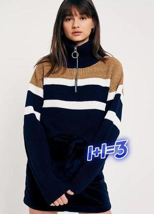1+1=3 фирменный синий свитер оверсайз под горло на молнии urban outfitters, размер 44 - 46