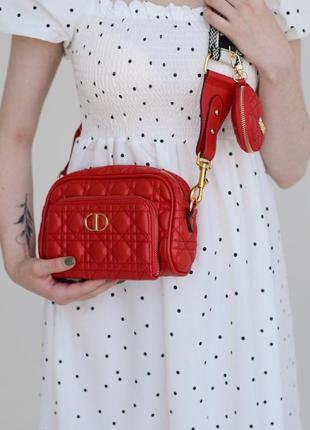 Яркая женская сумка брендована christian dior   люкс качества кросс боди для девушек кристиан диор турция текстильный ремешок красная