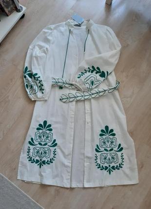 Длинное вышитое платье вышиванка этно платье кардиган