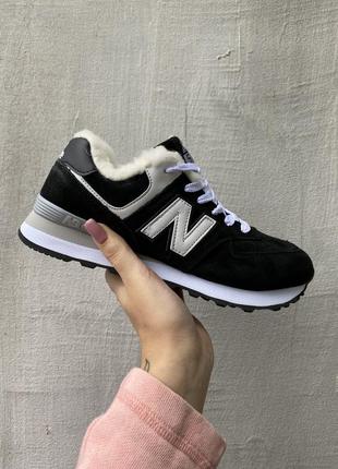 Зимові кросівки new balance 574 black/white winter