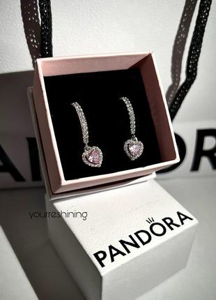 Срібні сережки pandora рожеве сердце - жіночі срібні сережки супер ціна !