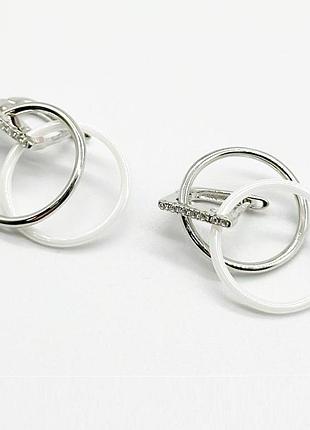 Срібні сережки зі вставкою фіаніт/кераміка