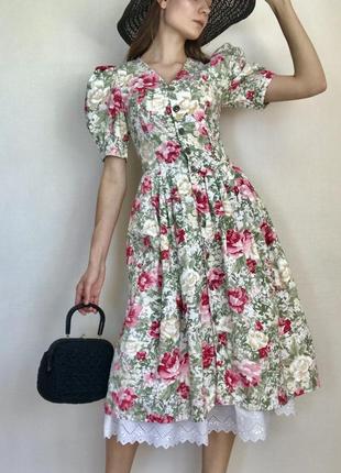 100% хлопок. винтажное платье 80-х миди романтическое laura ashley женственное для фотосессии в цветочек