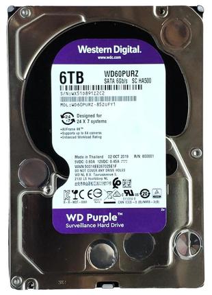 Жесткий диск hdd 6tb 5700rpm 64mb sata iii 3.5 wd purple wd60purz 1z2c2