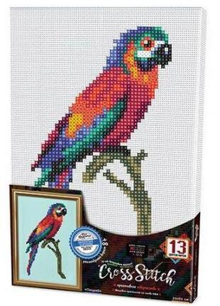 Вишивка хрестиком на канві, на підрамнику "попугай"