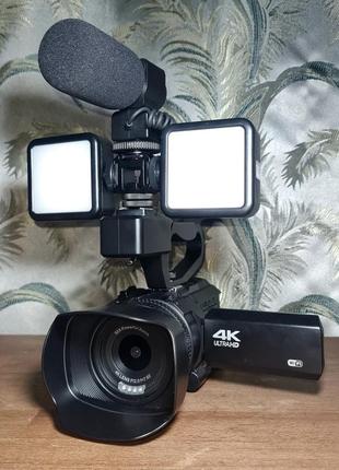 Відеокамера dvc 4k, 30x zoom, 48 mpx, ips екран з дотиком + мікрофон + 2× світильник + 64gb + штатив + сумка