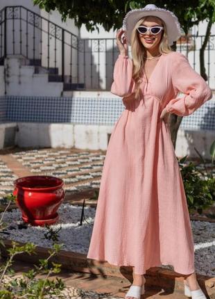 Розовое персиковое женское длинное муслиновое платье женская повседневное прогулочное платье макси свободного кроя из муслина
