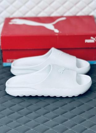 Шлёпки puma all white мужские белые шлёпанцы пума белые