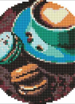 Алмазна мозаїка на круглому підрамнику "кавовий настрій", 19 см