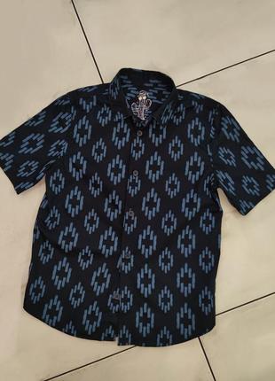 Стильная синяя шведка рубашка f&f 6-7-8 лет (116-122-128см)