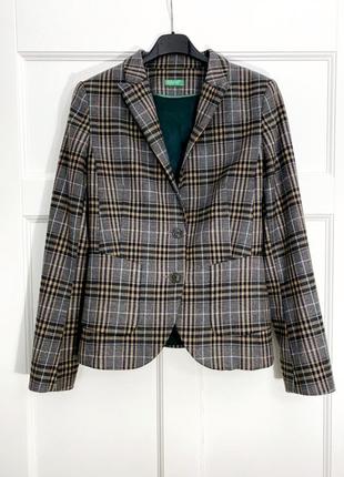 Шерстяной жакет пиджак united colors of benetton италия в клетку серый люкс бренд
