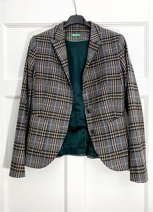 Шерстяной жакет пиджак united colors of benetton италия в клетку серый люкс бренд