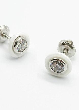 Серебряные серьги со вставкой фианит/керамика