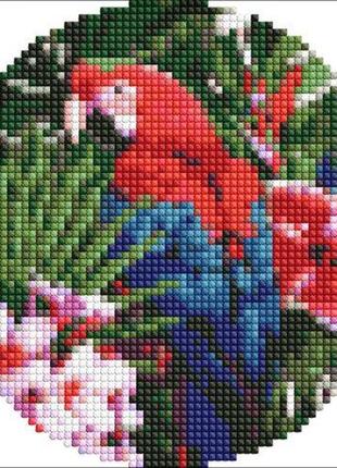 Алмазна мозаїка на круглому підрамнику "яскравий папуга", 19 см