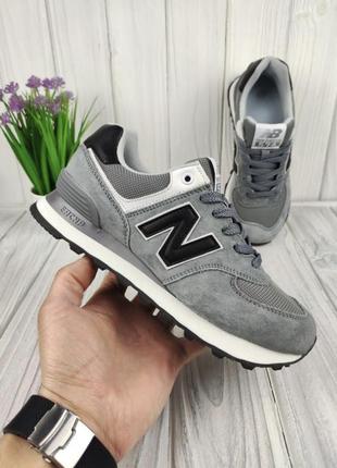 Класичні кросівки new balance 574 classic grey black white замшевые кроссовки нью беланс 574 серые с белым, и чёрным