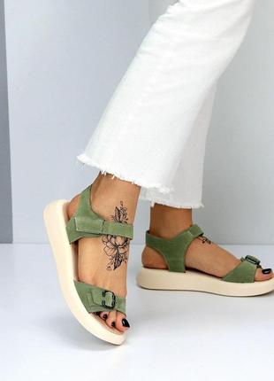 Босоніжки жіночі натуральна замша колір оливкові 36,37,40р