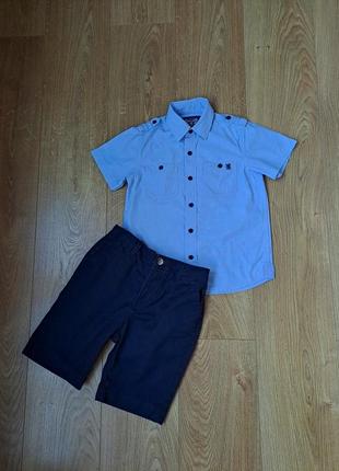 Летний набор для мальчика/голубая рубашка с коротким рукавом для мальчика/синие шорты