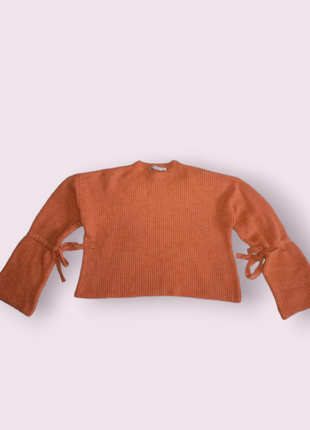 Оранжевая вязаная кофточка с широкими рукавами на завязках na-kd