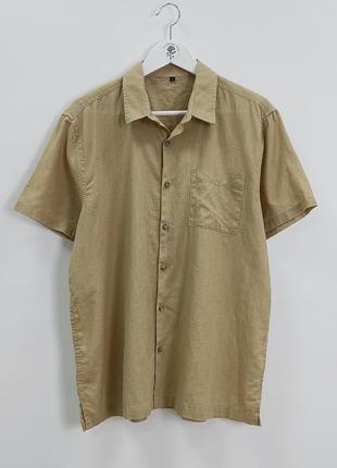 Базовая льняная летняя рубашка коричневая гавайка лён