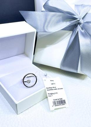 Серебряное кольцо круг с камнем стильное классическое минимализм серебро проба 925 новое с биркой