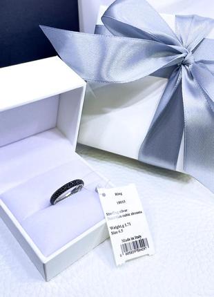 Серебряное кольцо круг с черными камнями стильное классическое минимализм серебро проба 925 новое с биркой