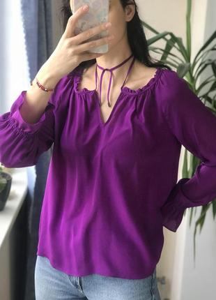 Шовкова фіолетова блуза сорочка hallhuber німеччина шелковая блуза