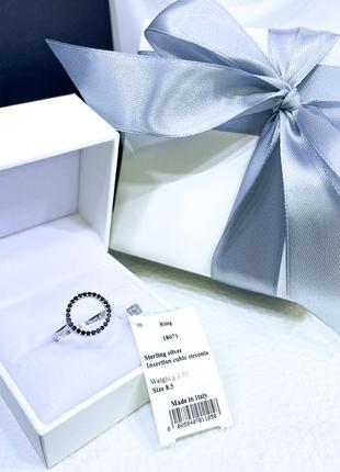 Серебряное кольцо круг с камнями черными стильное классическое минимализм серебро проба 925 новое с биркой